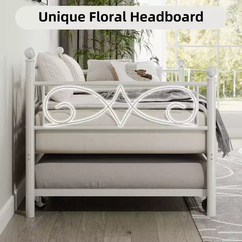 Heavy Duty Twin Size Metal Bed Frame with Headboard, Steel Slat Platform Bedframe, Space-Saving Design for Bedroom, Guest Room and Living Room