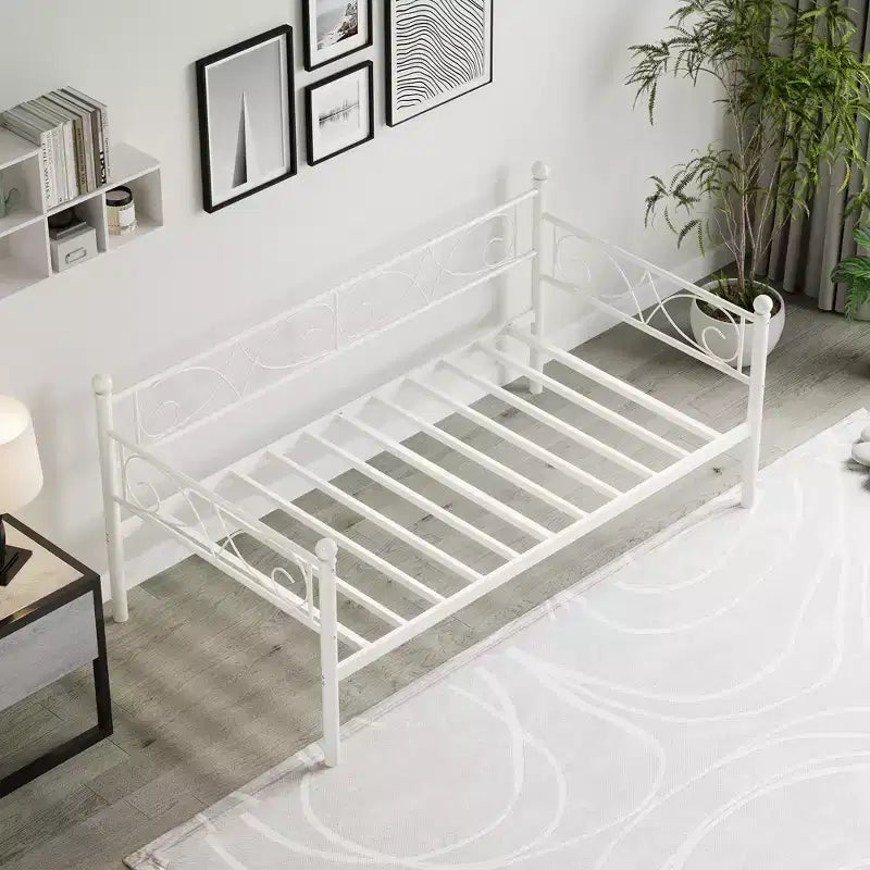 Heavy Duty Twin Size Metal Bed Frame with Headboard, Steel Slat Platform Bedframe, Space-Saving Design for Bedroom, Guest Room and Living Room