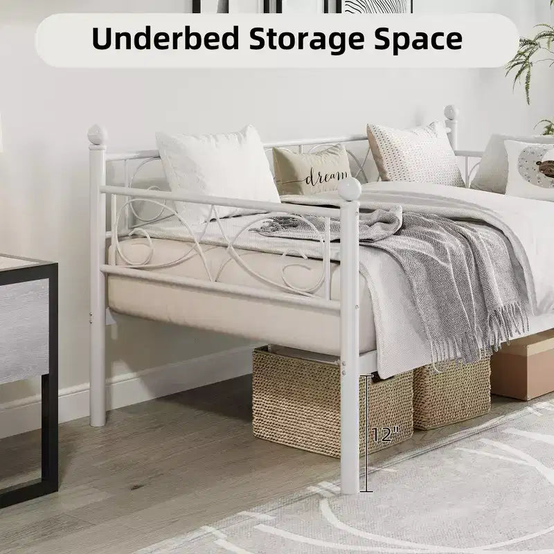 Heavy Duty Twin Size Metal Bed Frame with Headboard, Steel Slat Platform Bedframe, Space-Saving Design for Bedroom, Guest Room and Living Room