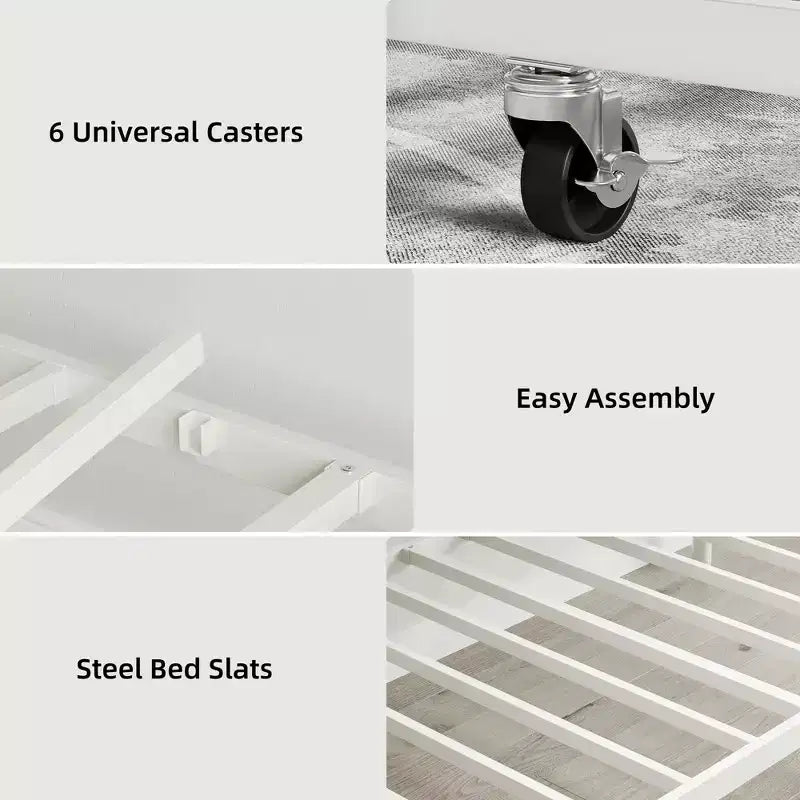 Heavy Duty Twin Size Metal Bed Frame with Headboard, Steel Slat Platform Bedframe, Space-Saving Design for Bedroom, Guest Room and Living Room
