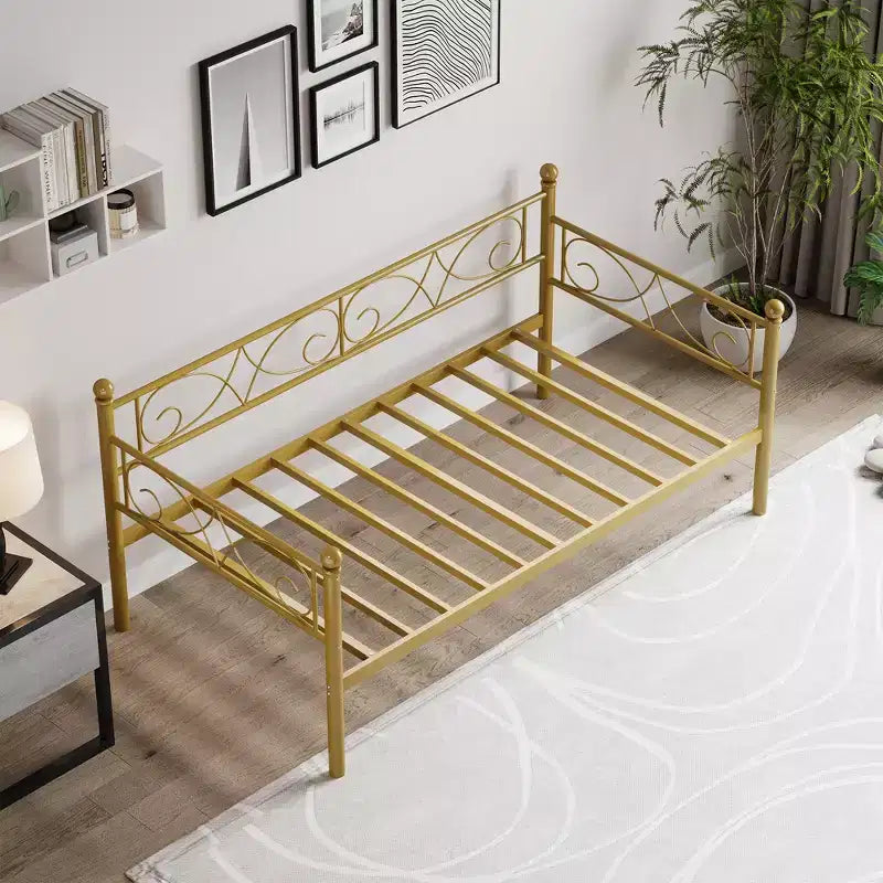 Heavy Duty Twin Size Metal Bed Frame with Headboard, Steel Slat Platform Bedframe, Space-Saving Design for Bedroom, Guest Room and Living Room