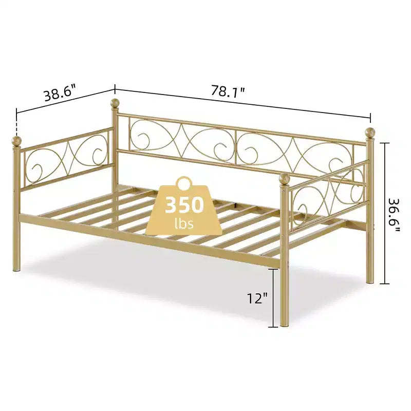 Heavy Duty Twin Size Metal Bed Frame with Headboard, Steel Slat Platform Bedframe, Space-Saving Design for Bedroom, Guest Room and Living Room