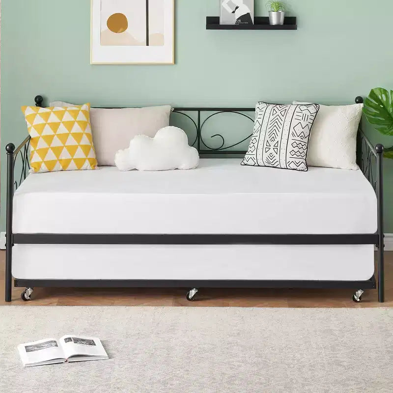 Heavy Duty Twin Size Metal Bed Frame with Headboard, Steel Slat Platform Bedframe, Space-Saving Design for Bedroom, Guest Room and Living Room