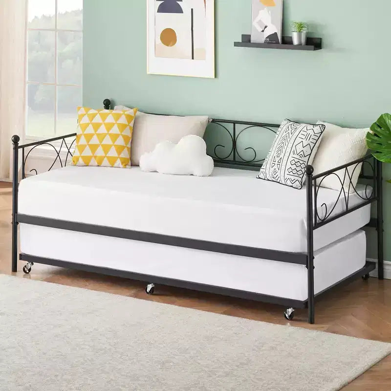 Heavy Duty Twin Size Metal Bed Frame with Headboard, Steel Slat Platform Bedframe, Space-Saving Design for Bedroom, Guest Room and Living Room