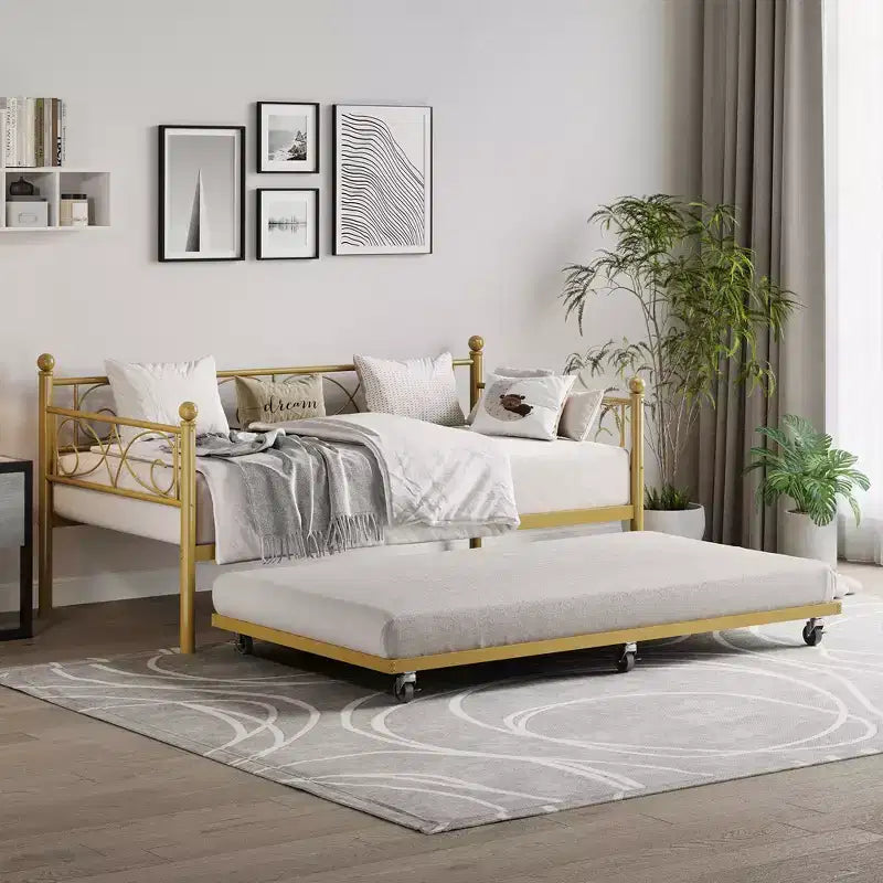 Heavy Duty Twin Size Metal Bed Frame with Headboard, Steel Slat Platform Bedframe, Space-Saving Design for Bedroom, Guest Room and Living Room