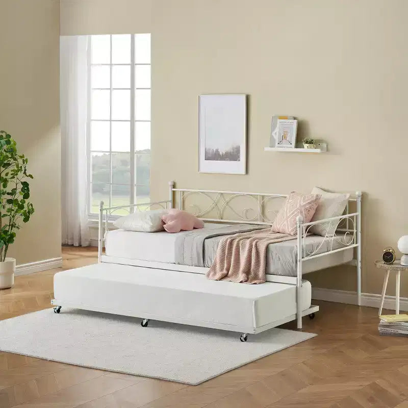 Heavy Duty Twin Size Metal Bed Frame with Headboard, Steel Slat Platform Bedframe, Space-Saving Design for Bedroom, Guest Room and Living Room