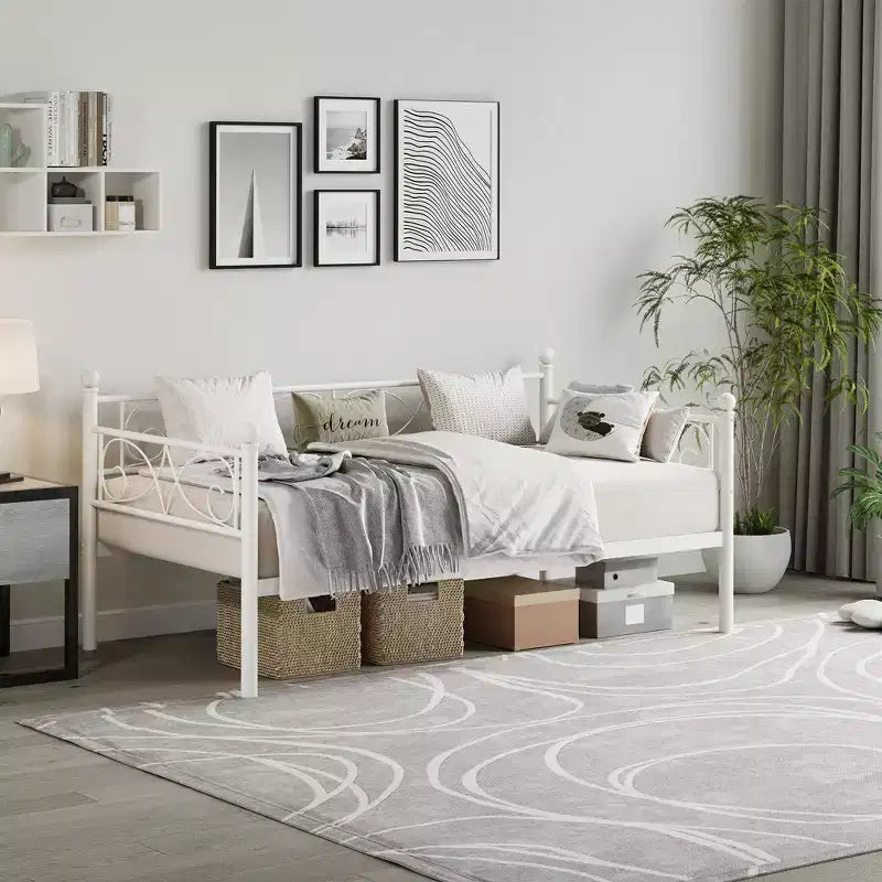 Heavy Duty Twin Size Metal Bed Frame with Headboard, Steel Slat Platform Bedframe, Space-Saving Design for Bedroom, Guest Room and Living Room