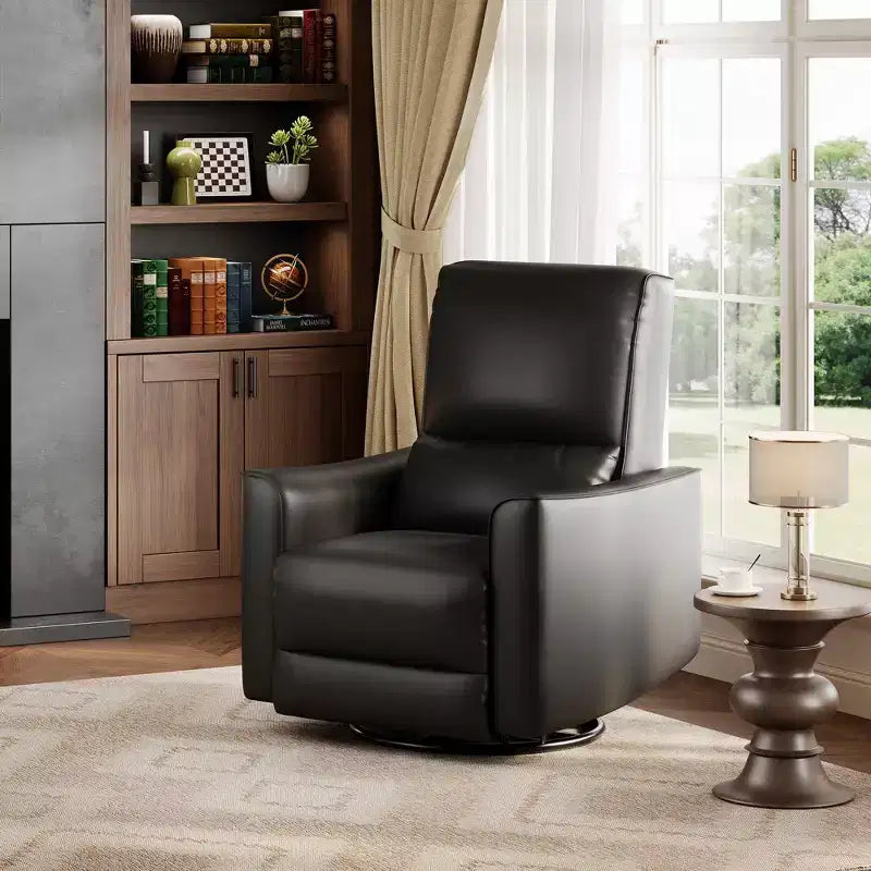 Swivel Rocking Nursery Recliner Chair Rocker Recliner Glider Deep Seat PU Leather Sofa Chair with high Backrest for Nursery, Living Room, Bedroom