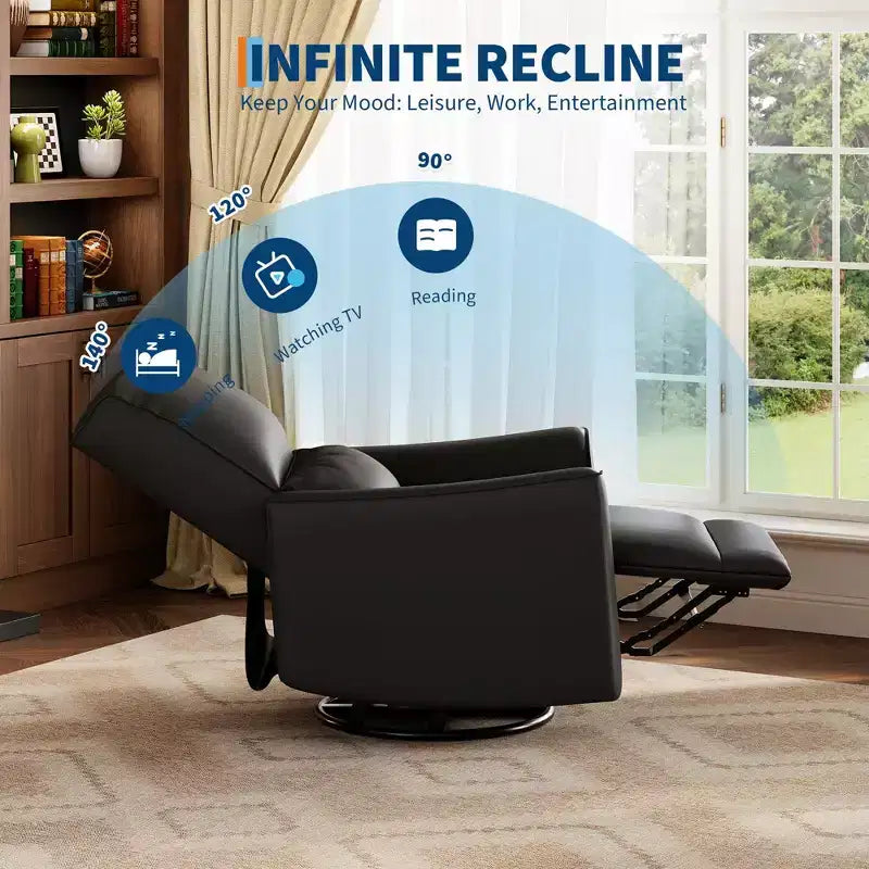 Swivel Rocking Nursery Recliner Chair Rocker Recliner Glider Deep Seat PU Leather Sofa Chair with high Backrest for Nursery, Living Room, Bedroom