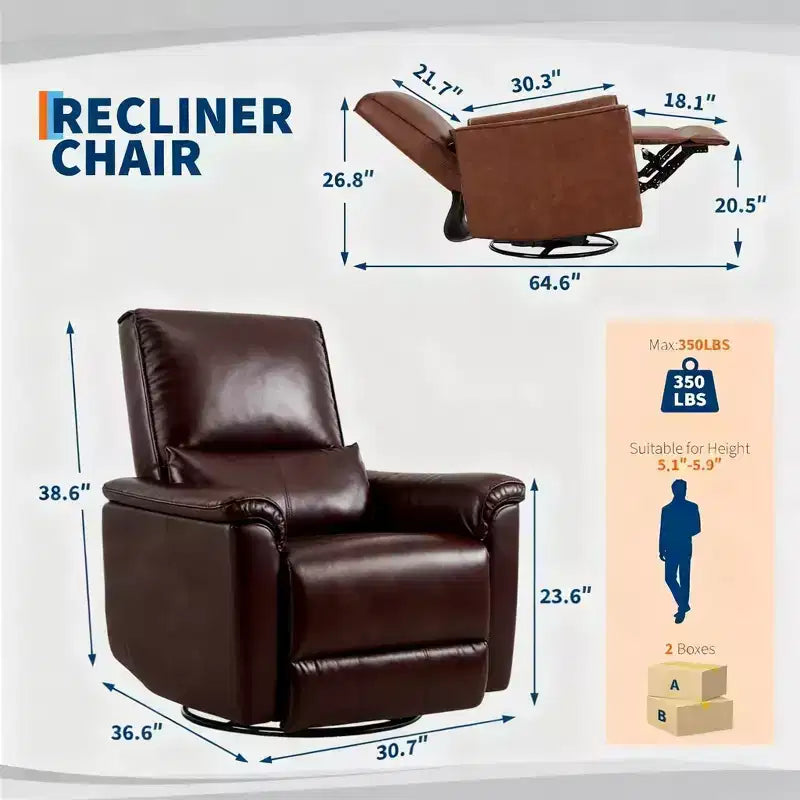 Swivel Rocking Nursery Recliner Chair Rocker Recliner Glider Deep Seat PU Leather Sofa Chair with high Backrest for Nursery, Living Room, Bedroom