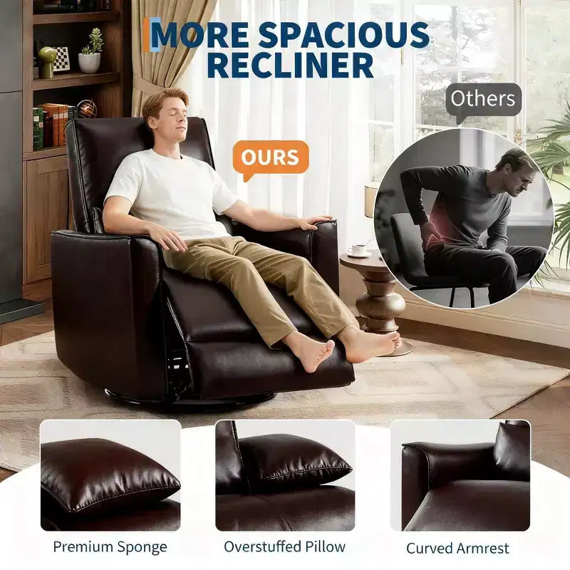 Swivel Rocking Nursery Recliner Chair Rocker Recliner Glider Deep Seat PU Leather Sofa Chair with high Backrest for Nursery, Living Room, Bedroom