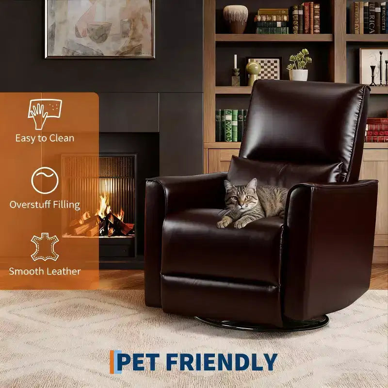Swivel Rocking Nursery Recliner Chair Rocker Recliner Glider Deep Seat PU Leather Sofa Chair with high Backrest for Nursery, Living Room, Bedroom