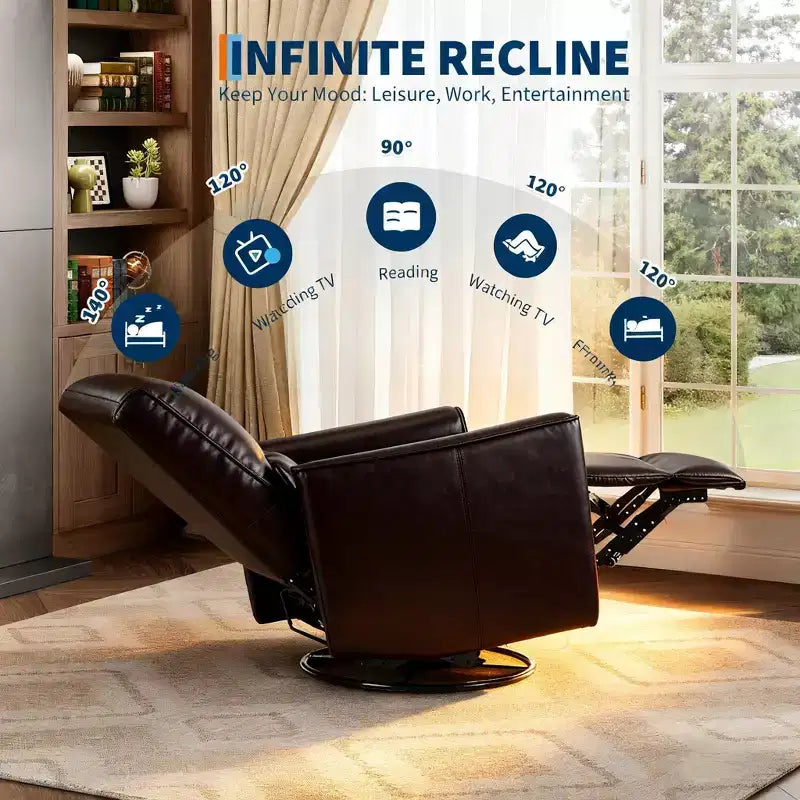 Swivel Rocking Nursery Recliner Chair Rocker Recliner Glider Deep Seat PU Leather Sofa Chair with high Backrest for Nursery, Living Room, Bedroom