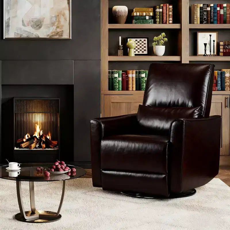Swivel Rocking Nursery Recliner Chair Rocker Recliner Glider Deep Seat PU Leather Sofa Chair with high Backrest for Nursery, Living Room, Bedroom