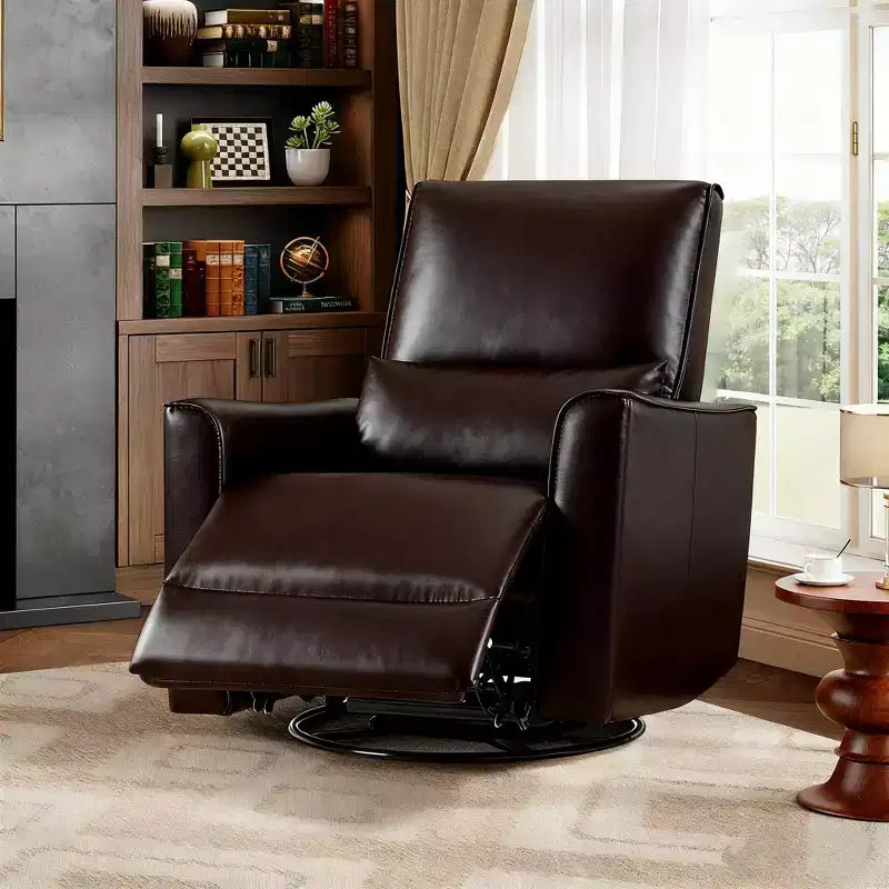 Swivel Rocking Nursery Recliner Chair Rocker Recliner Glider Deep Seat PU Leather Sofa Chair with high Backrest for Nursery, Living Room, Bedroom
