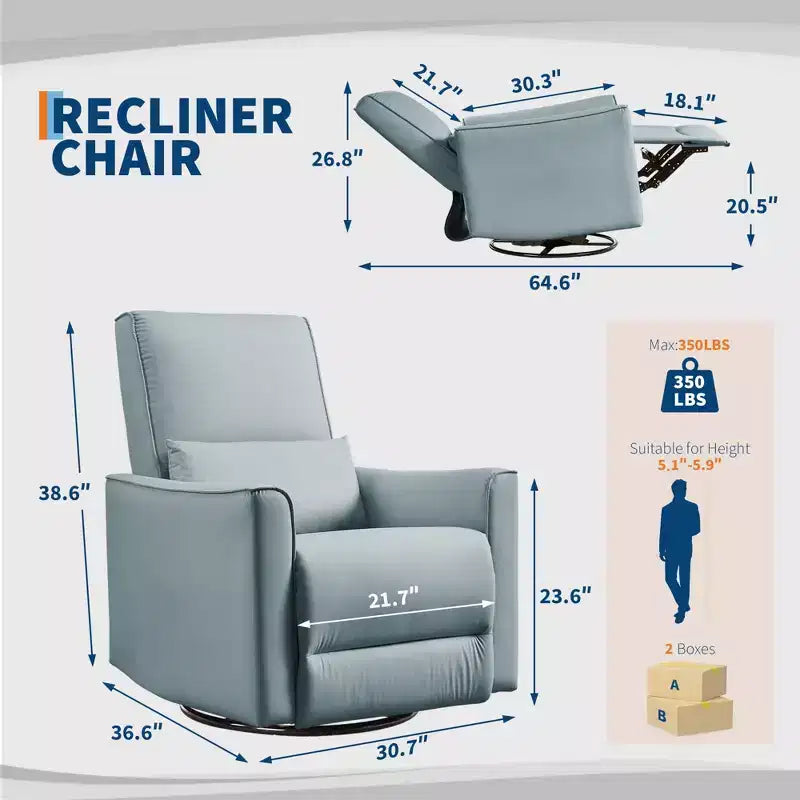 Swivel Rocking Nursery Recliner Chair Rocker Recliner Glider Deep Seat PU Leather Sofa Chair with high Backrest for Nursery, Living Room, Bedroom