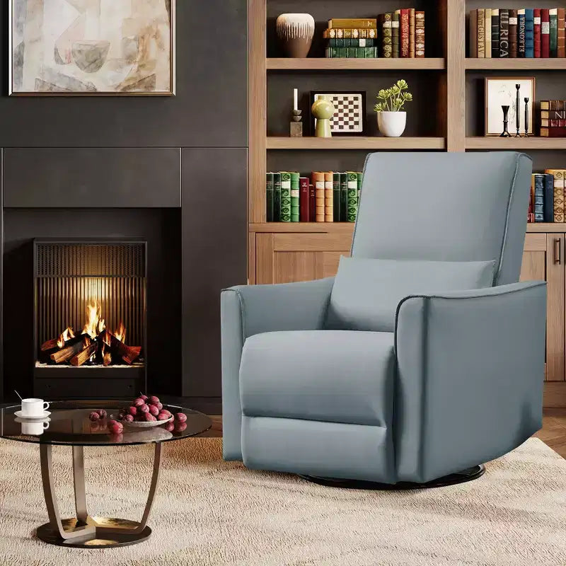 Swivel Rocking Nursery Recliner Chair Rocker Recliner Glider Deep Seat PU Leather Sofa Chair with high Backrest for Nursery, Living Room, Bedroom
