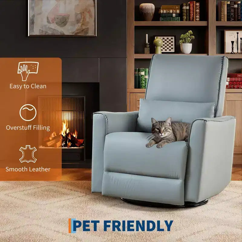 Swivel Rocking Nursery Recliner Chair Rocker Recliner Glider Deep Seat PU Leather Sofa Chair with high Backrest for Nursery, Living Room, Bedroom