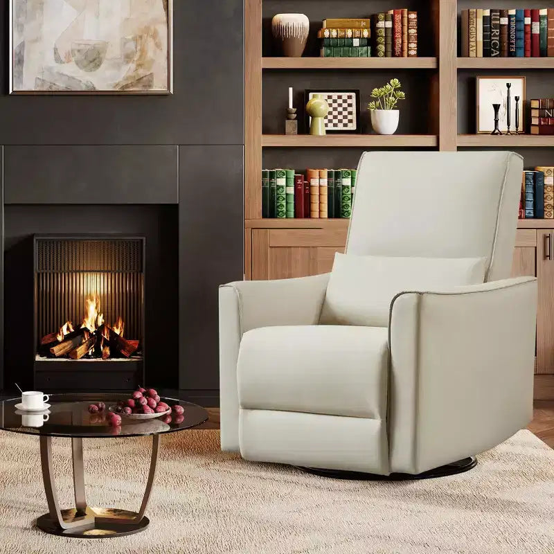 Swivel Rocking Nursery Recliner Chair Rocker Recliner Glider Deep Seat PU Leather Sofa Chair with high Backrest for Nursery, Living Room, Bedroom