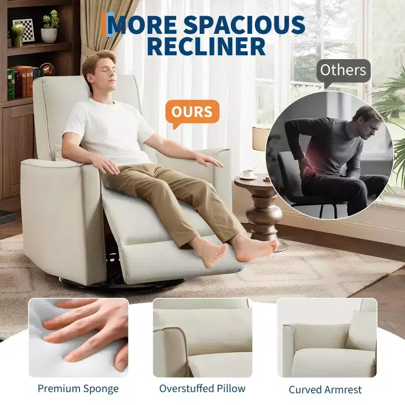 Swivel Rocking Nursery Recliner Chair Rocker Recliner Glider Deep Seat PU Leather Sofa Chair with high Backrest for Nursery, Living Room, Bedroom