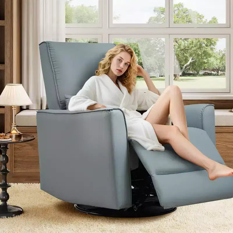 Swivel Rocking Nursery Recliner Chair Rocker Recliner Glider Deep Seat PU Leather Sofa Chair with high Backrest for Nursery, Living Room, Bedroom