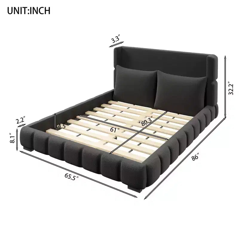 Polibi Upholstered Platform Bed with 2 Soft Pillows