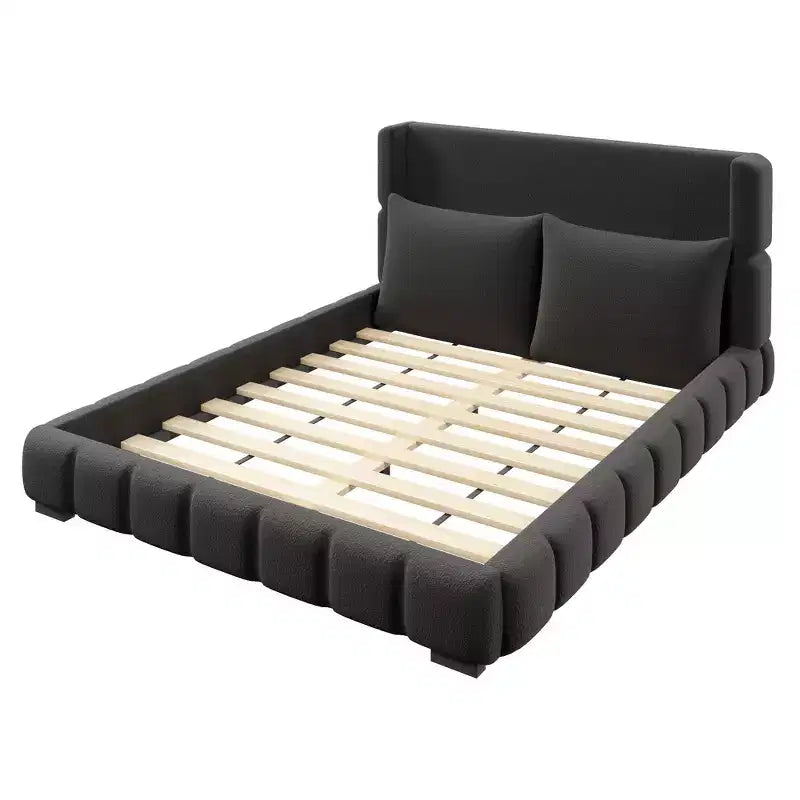 Polibi Upholstered Platform Bed with 2 Soft Pillows