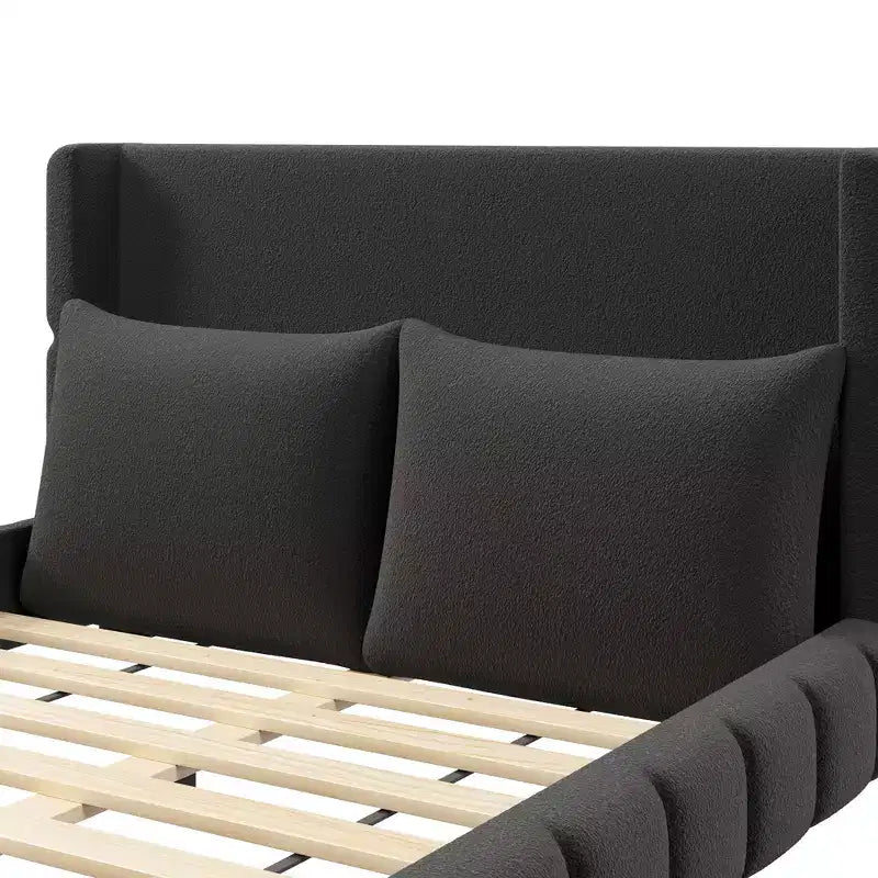 Polibi Upholstered Platform Bed with 2 Soft Pillows