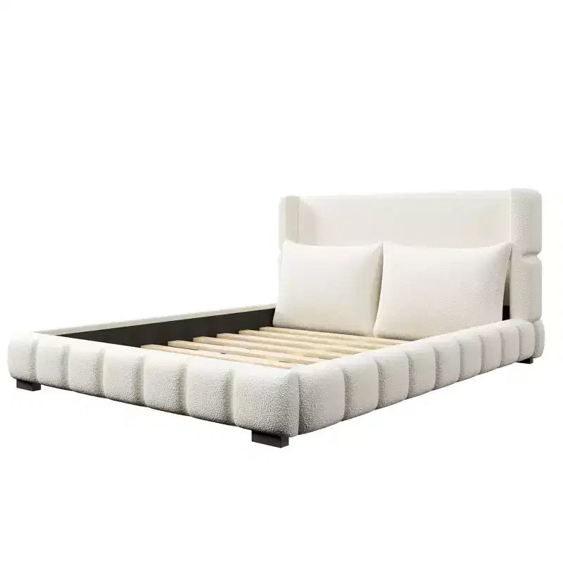 Polibi Upholstered Platform Bed with 2 Soft Pillows