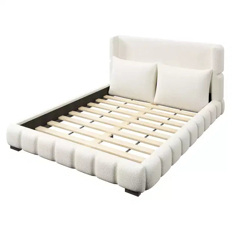 Polibi Upholstered Platform Bed with 2 Soft Pillows