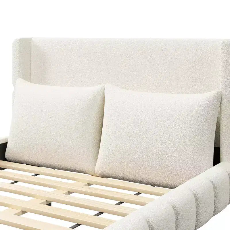 Polibi Upholstered Platform Bed with 2 Soft Pillows