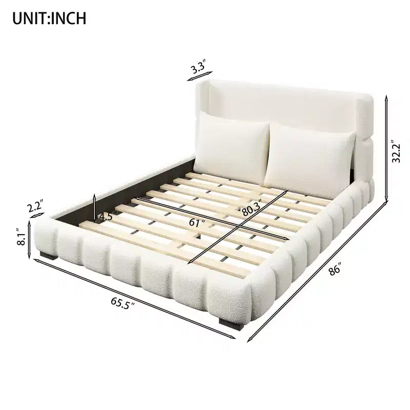 Polibi Upholstered Platform Bed with 2 Soft Pillows
