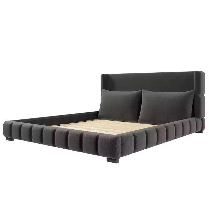 Polibi Upholstered Platform Bed with 2 Soft Pillows