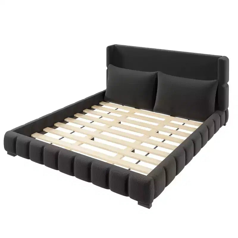 Polibi Upholstered Platform Bed with 2 Soft Pillows