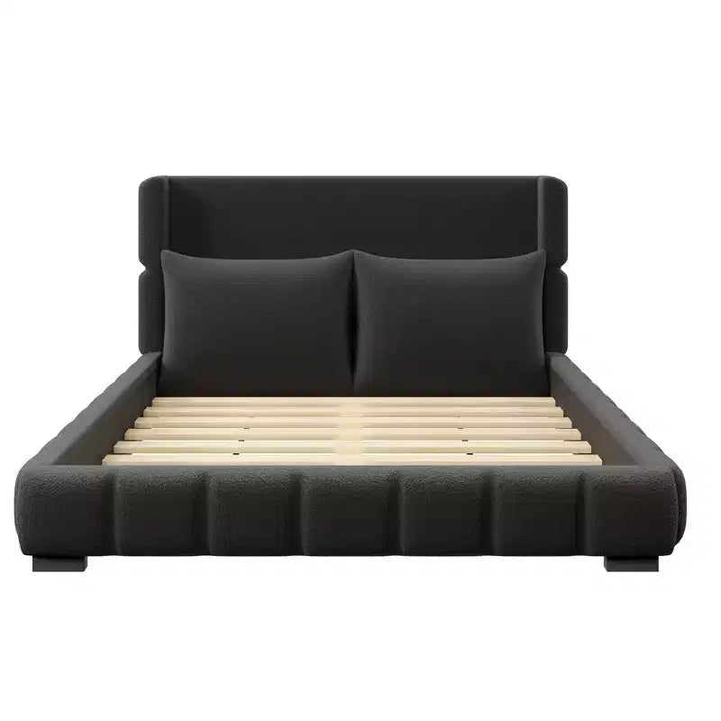 Polibi Upholstered Platform Bed with 2 Soft Pillows