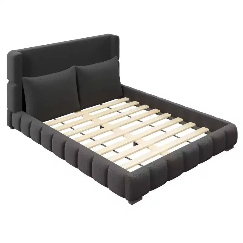 Polibi Upholstered Platform Bed with 2 Soft Pillows