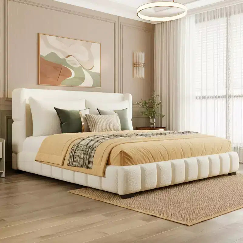 Polibi Upholstered Platform Bed with 2 Soft Pillows