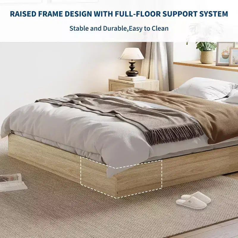 Modern Minimalist Sturdy Wood Platform Bed Frame, Sturdy Wooden Slats, Noise-Free, Space-Saving, No Headboard, Easy Assembly, No Box Season Needed