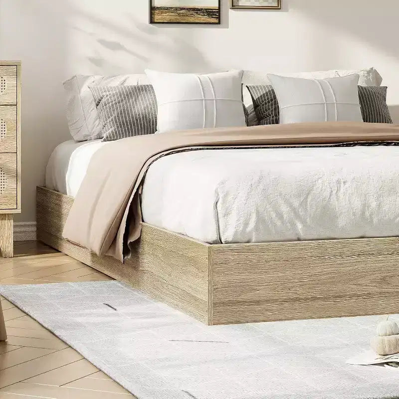 Modern Minimalist Sturdy Wood Platform Bed Frame, Sturdy Wooden Slats, Noise-Free, Space-Saving, No Headboard, Easy Assembly, No Box Season Needed