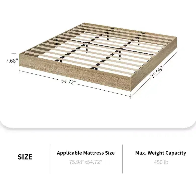 Modern Minimalist Sturdy Wood Platform Bed Frame, Sturdy Wooden Slats, Noise-Free, Space-Saving, No Headboard, Easy Assembly, No Box Season Needed