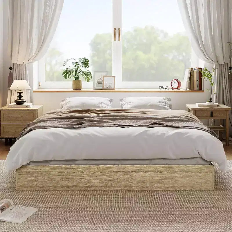Modern Minimalist Sturdy Wood Platform Bed Frame, Sturdy Wooden Slats, Noise-Free, Space-Saving, No Headboard, Easy Assembly, No Box Season Needed