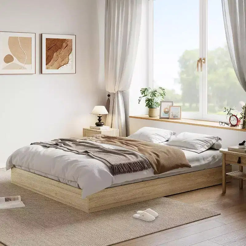 Modern Minimalist Sturdy Wood Platform Bed Frame, Sturdy Wooden Slats, Noise-Free, Space-Saving, No Headboard, Easy Assembly, No Box Season Needed