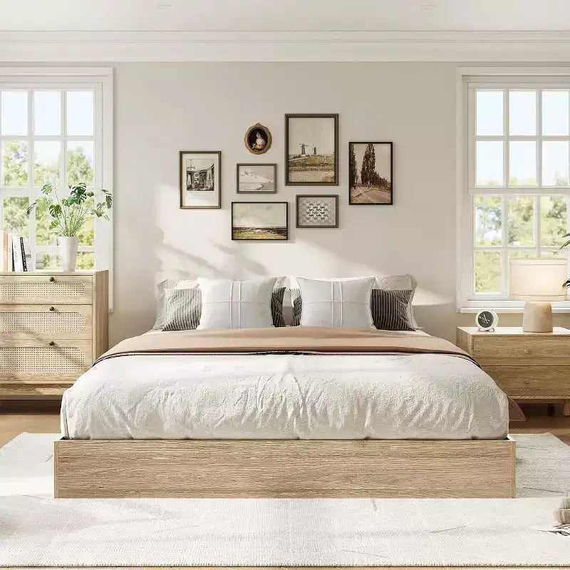 Modern Minimalist Sturdy Wood Platform Bed Frame, Sturdy Wooden Slats, Noise-Free, Space-Saving, No Headboard, Easy Assembly, No Box Season Needed