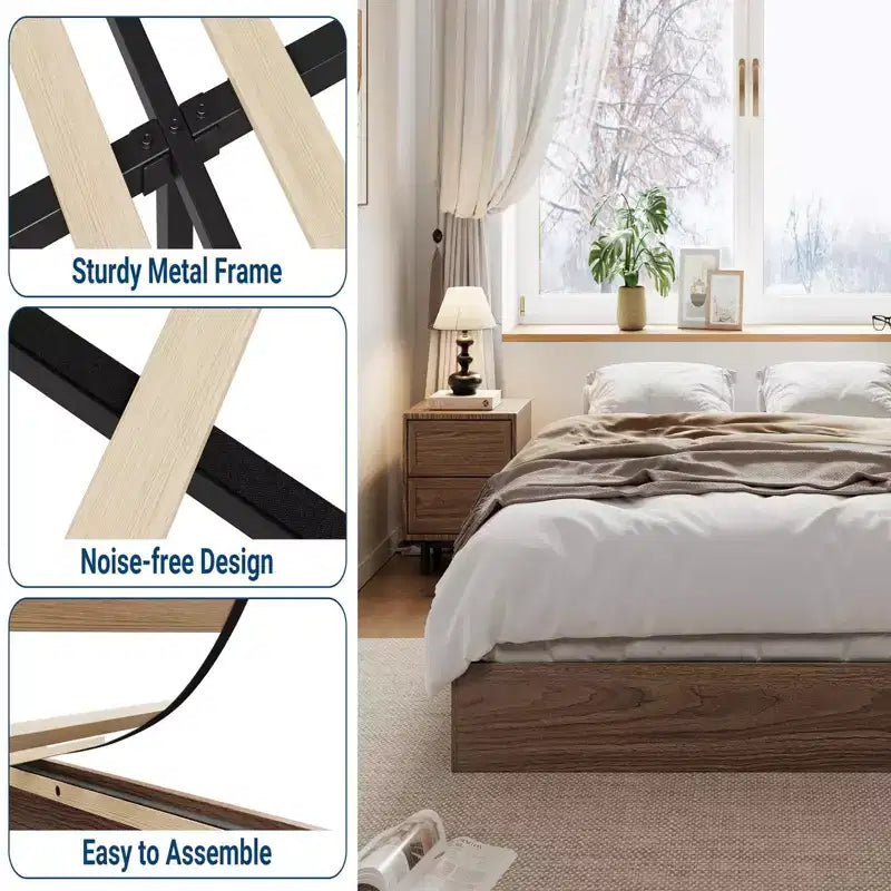 Modern Minimalist Sturdy Wood Platform Bed Frame, Sturdy Wooden Slats, Noise-Free, Space-Saving, No Headboard, Easy Assembly, No Box Season Needed