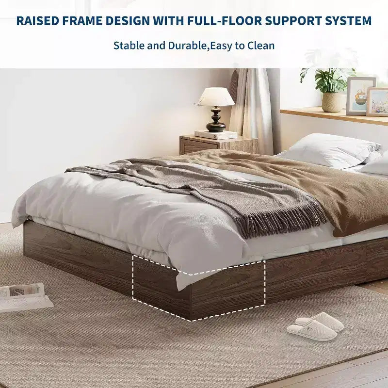 Modern Minimalist Sturdy Wood Platform Bed Frame, Sturdy Wooden Slats, Noise-Free, Space-Saving, No Headboard, Easy Assembly, No Box Season Needed