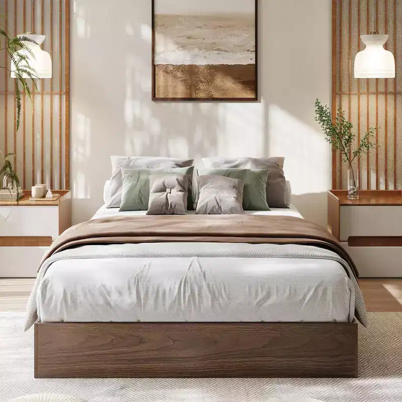 Modern Minimalist Sturdy Wood Platform Bed Frame, Sturdy Wooden Slats, Noise-Free, Space-Saving, No Headboard, Easy Assembly, No Box Season Needed