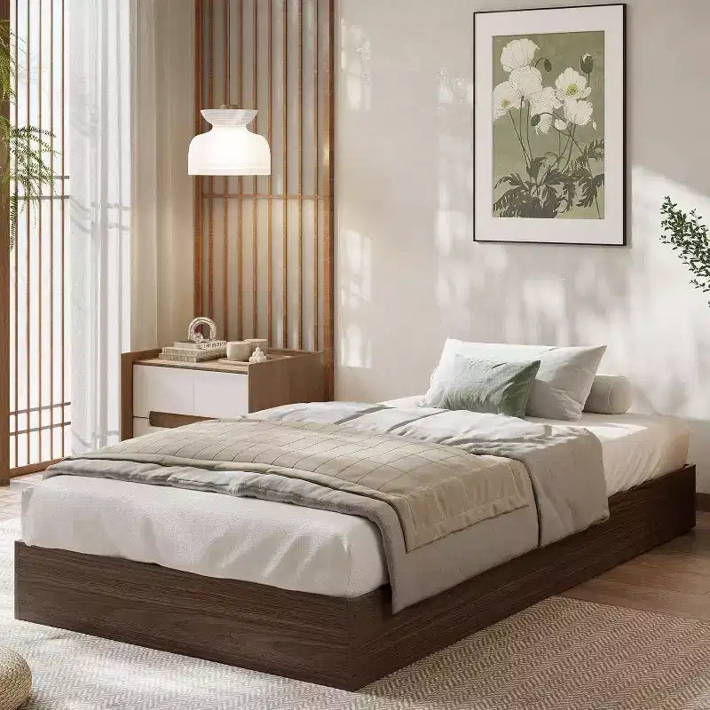 Modern Minimalist Sturdy Wood Platform Bed Frame, Sturdy Wooden Slats, Noise-Free, Space-Saving, No Headboard, Easy Assembly, No Box Season Needed