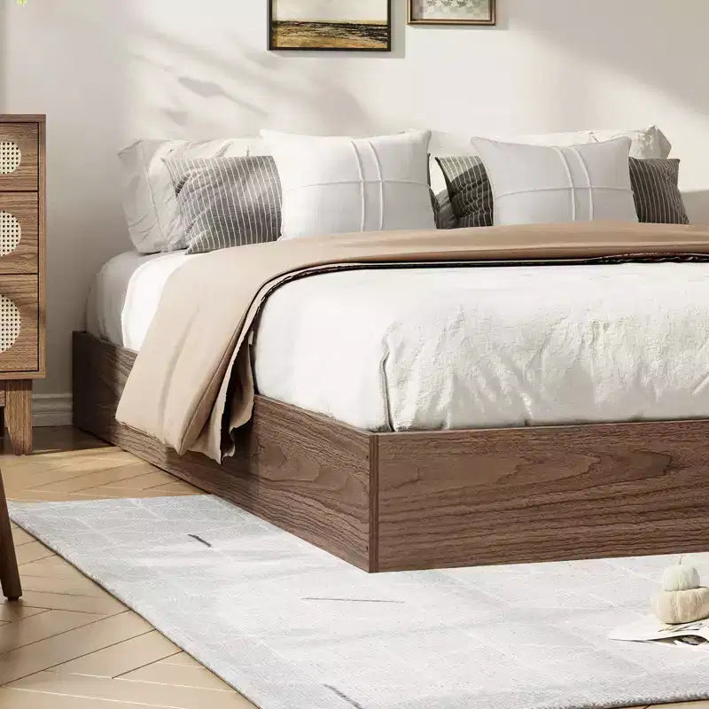 Modern Minimalist Sturdy Wood Platform Bed Frame, Sturdy Wooden Slats, Noise-Free, Space-Saving, No Headboard, Easy Assembly, No Box Season Needed