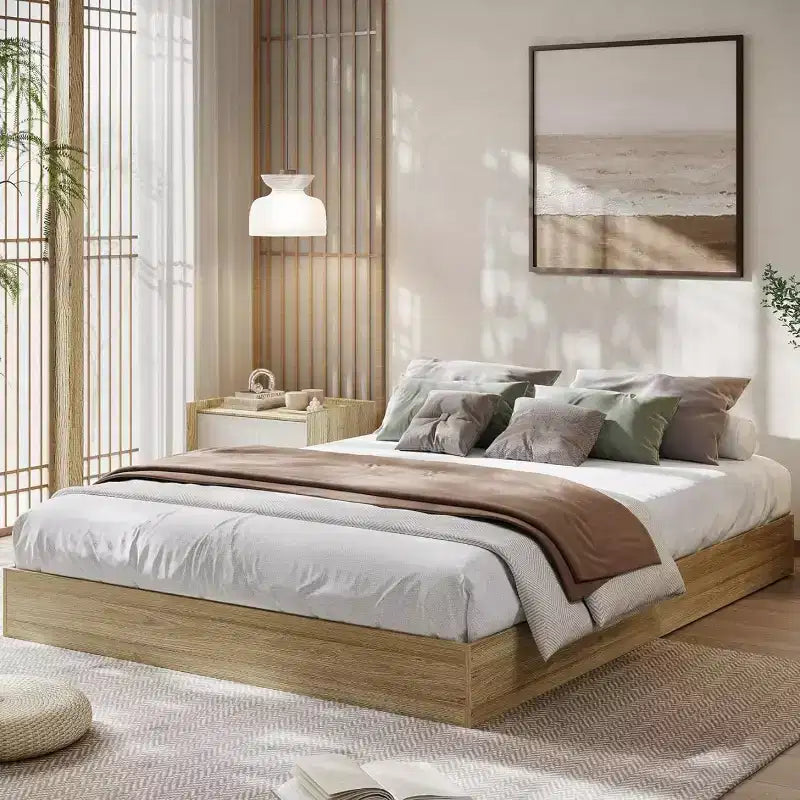 Modern Minimalist Sturdy Wood Platform Bed Frame, Sturdy Wooden Slats, Noise-Free, Space-Saving, No Headboard, Easy Assembly, No Box Season Needed