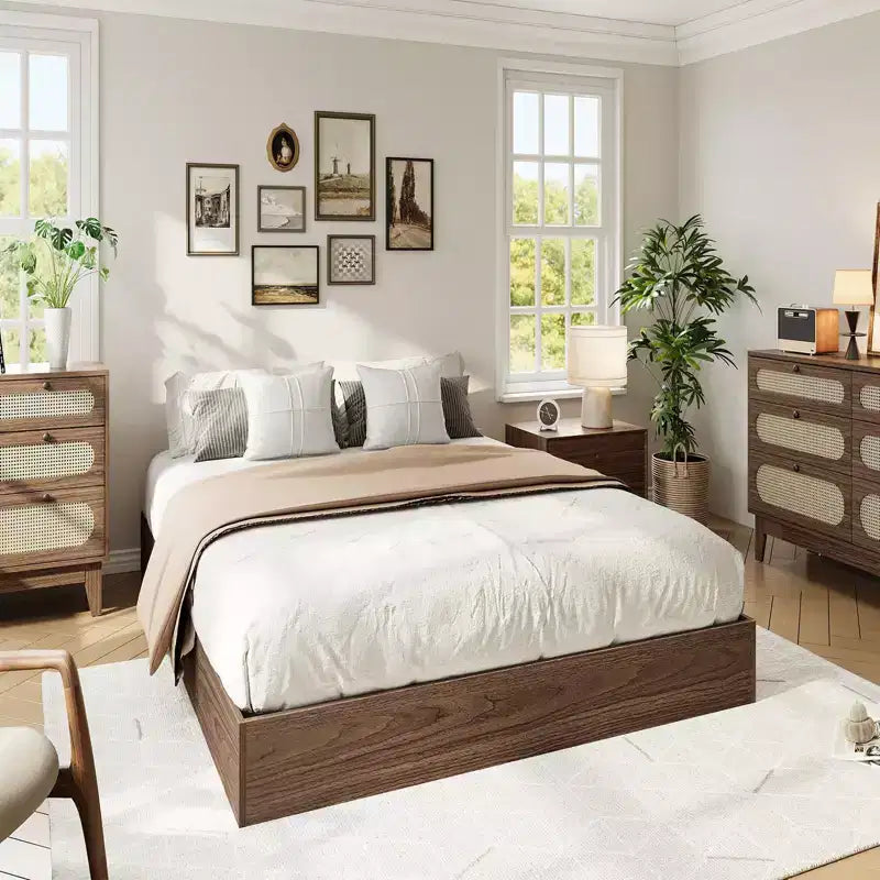 Modern Minimalist Sturdy Wood Platform Bed Frame, Sturdy Wooden Slats, Noise-Free, Space-Saving, No Headboard, Easy Assembly, No Box Season Needed